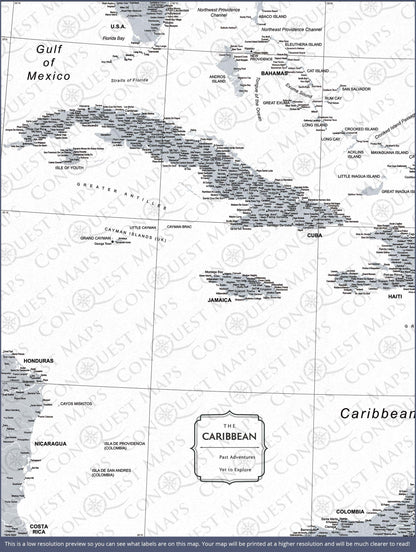 Push Pin Caribbean Map (Pin Board) - Light Gray Color Splash CM Pin Board