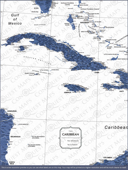 Push Pin Caribbean Map (Pin Board) - Navy Color Splash CM Pin Board