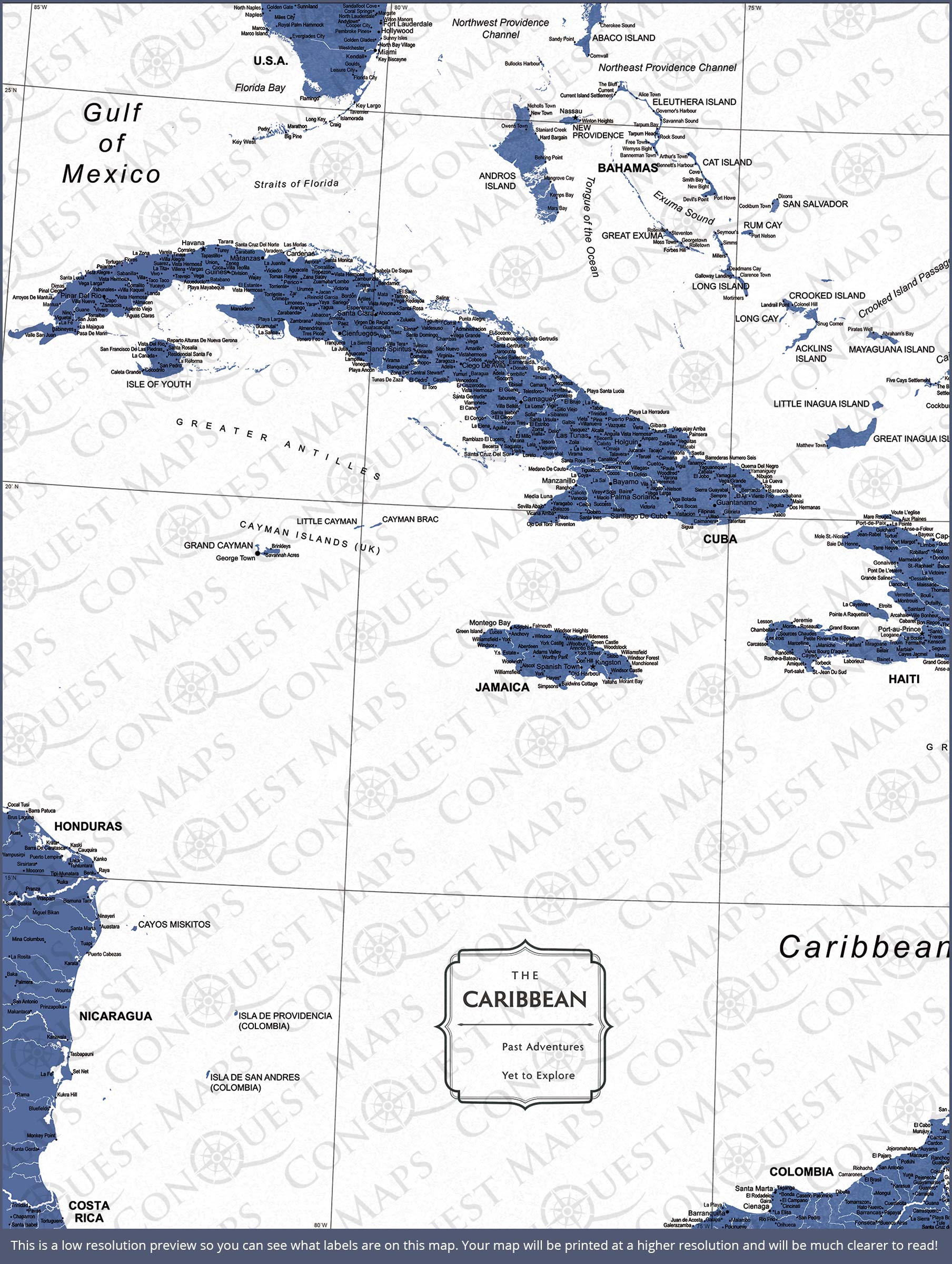 Caribbean Poster Map - Navy Color Splash CM Poster