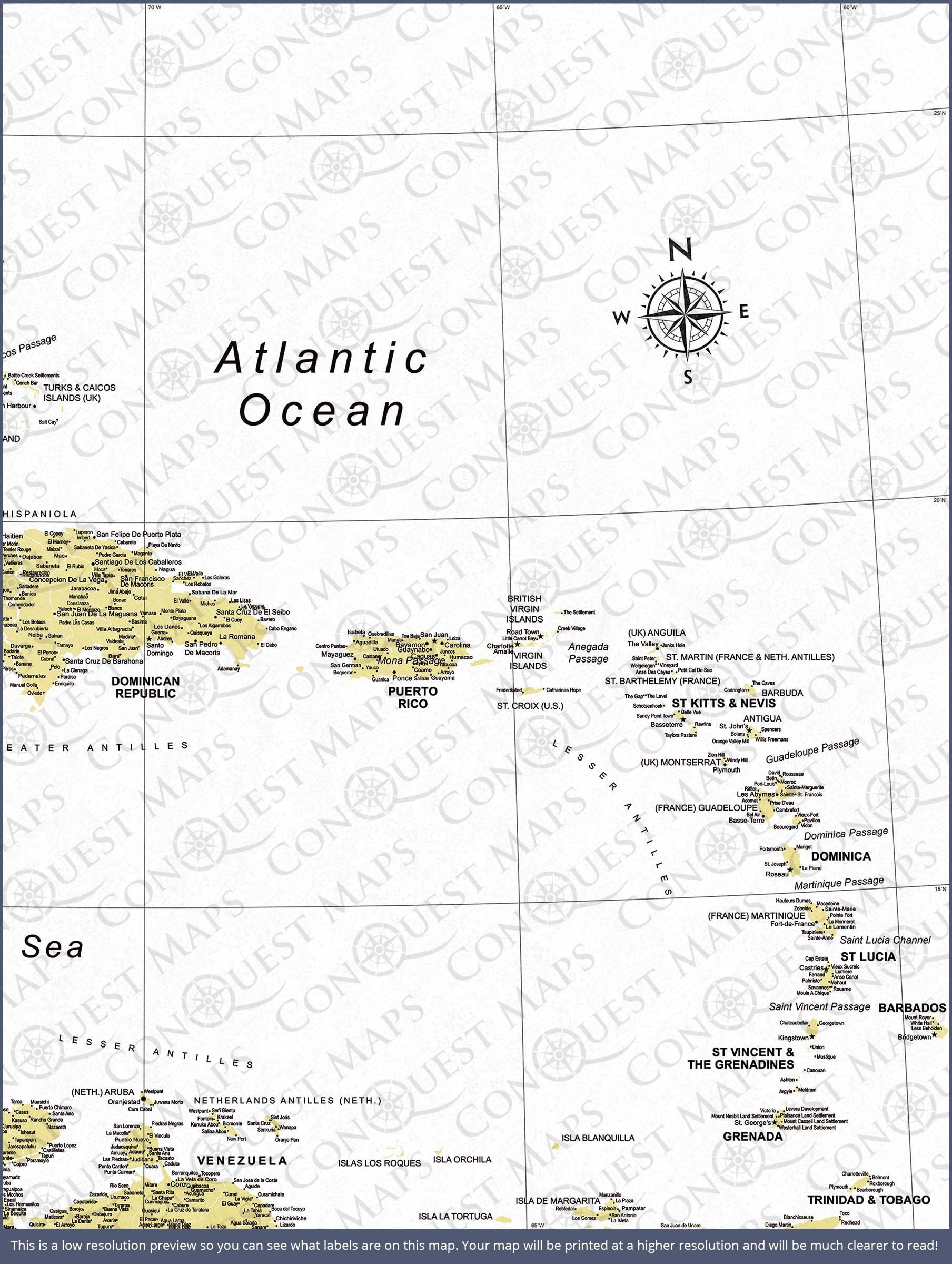 Push Pin Caribbean Map (Pin Board) - Yellow Color Splash CM Pin Board