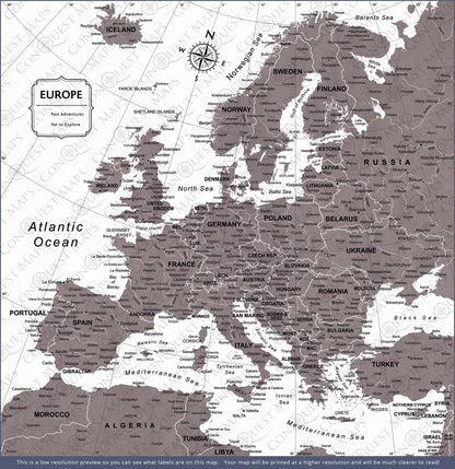 Push Pin Europe Map (Pin Board) - Dark Brown Color Splash CM Pin Board