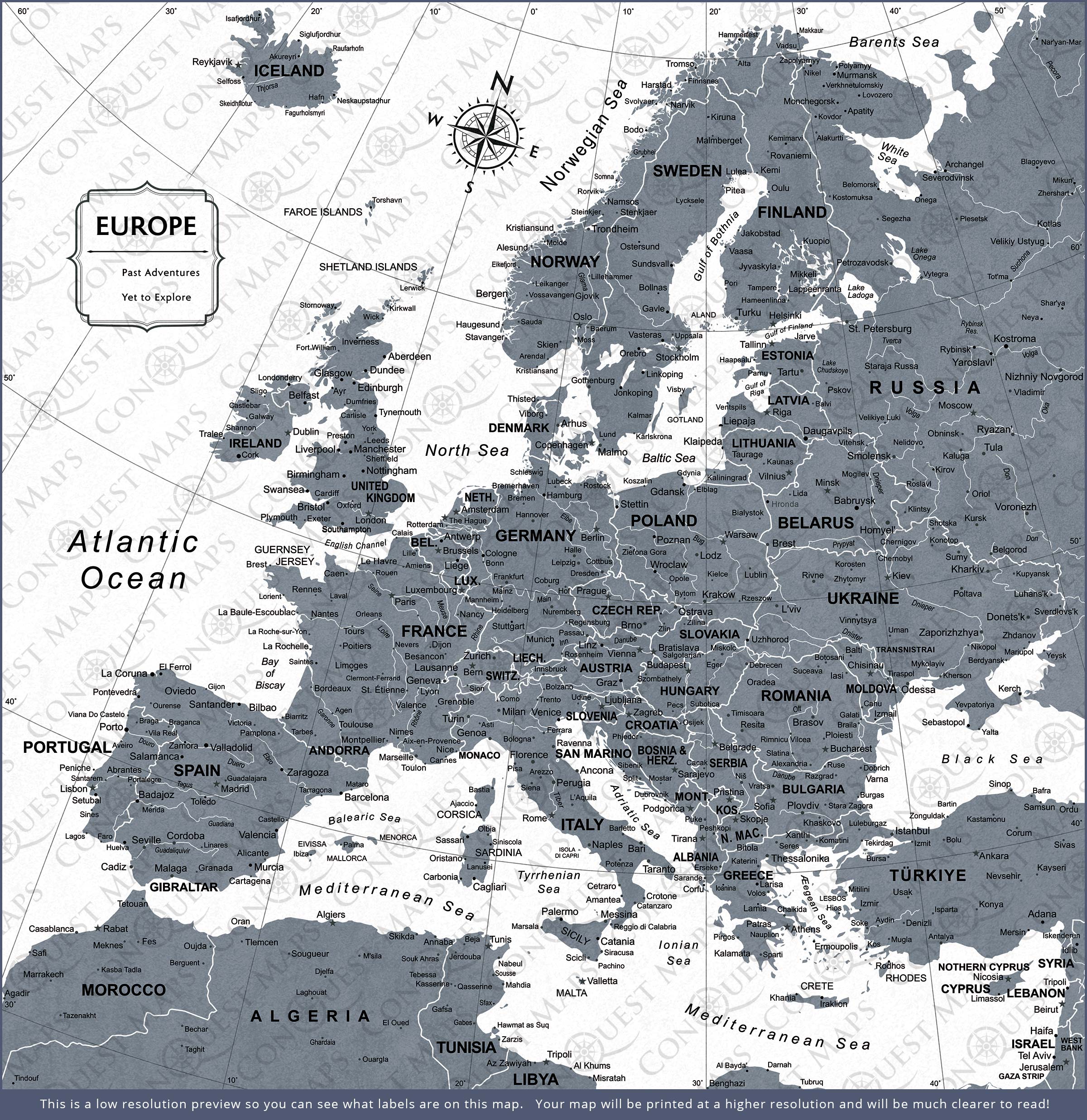 Europe Map Poster - Dark Gray Color Splash CM Poster