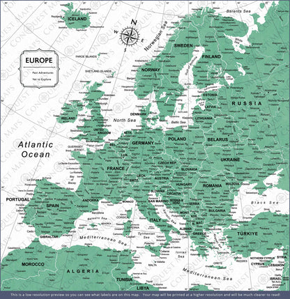 Push Pin Europe Map (Pin Board) - Green Color Splash CM Pin Board