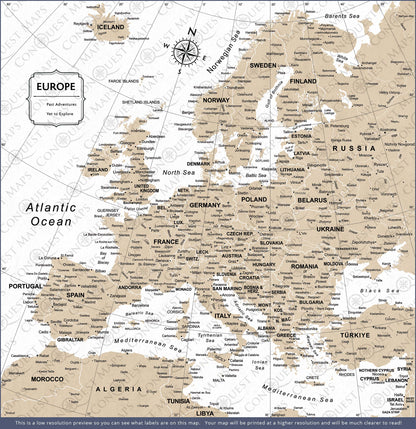 Europe Map Poster - Light Brown Color Splash CM Poster