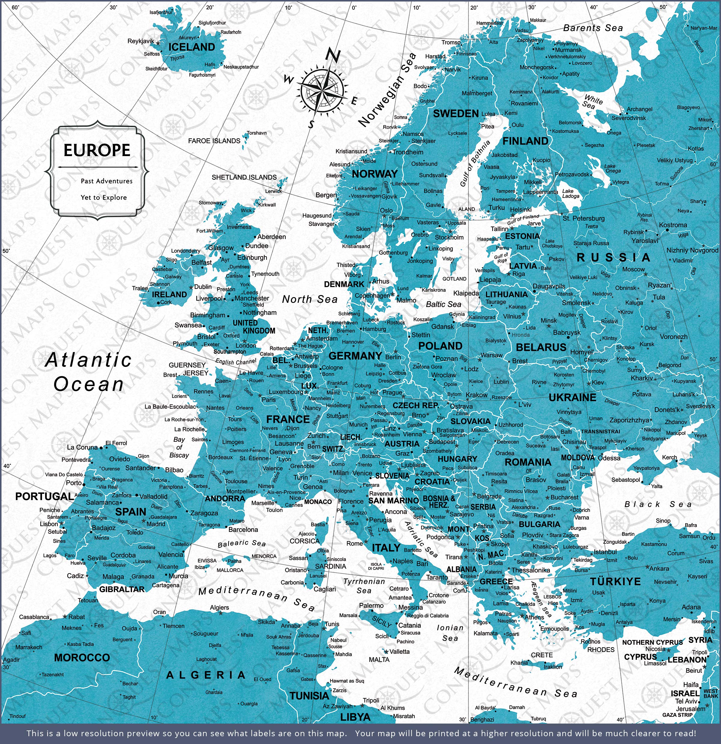 Push Pin Europe Map (Pin Board) - Teal Color Splash CM Pin Board