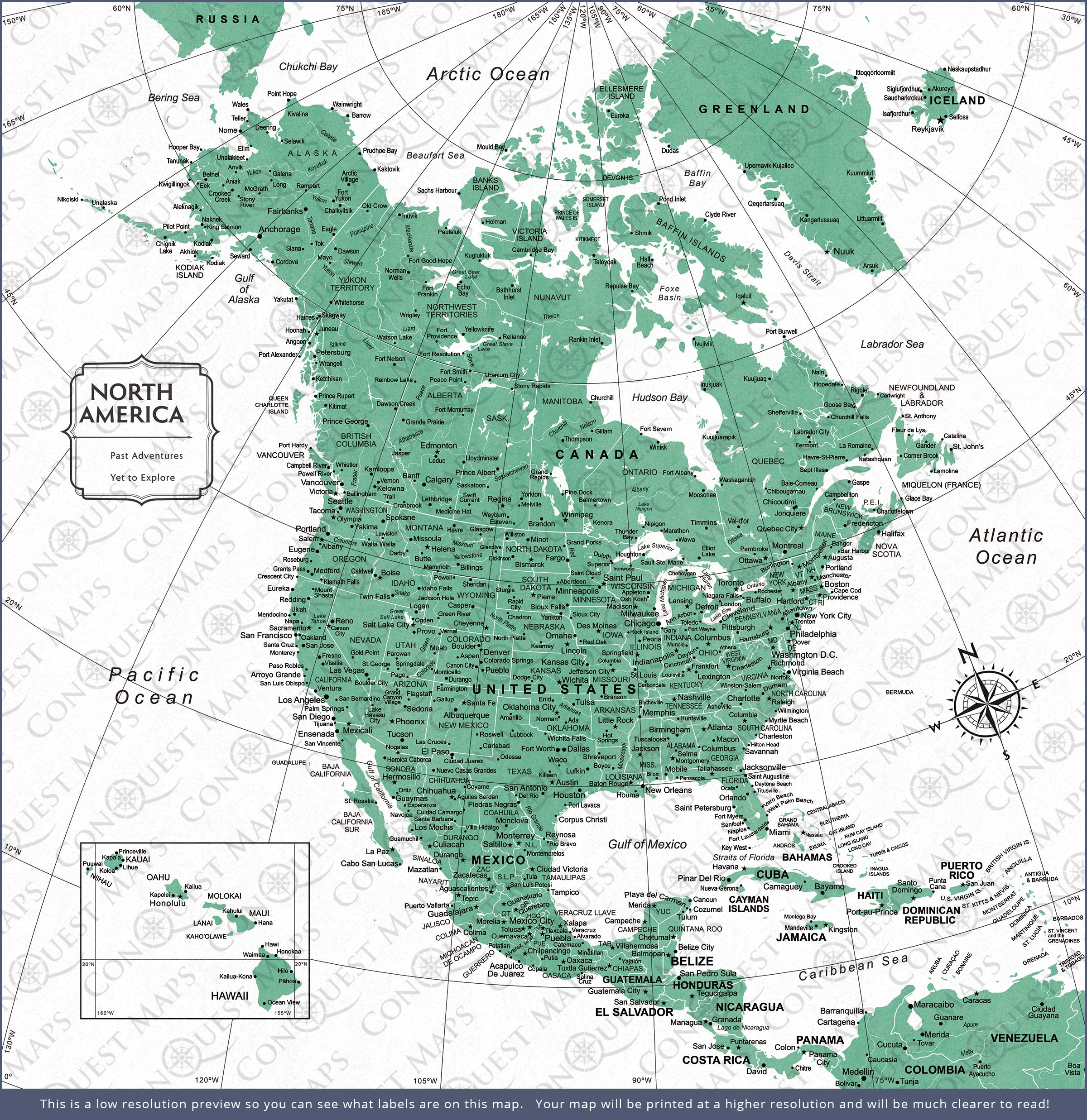 Push Pin North America Map (Pin Board) - Green Color Splash CM Pin Board