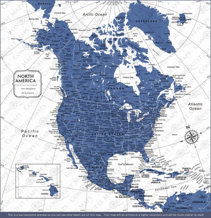 Push Pin North America Map (Pin Board) - Navy Color Splash CM Pin Board