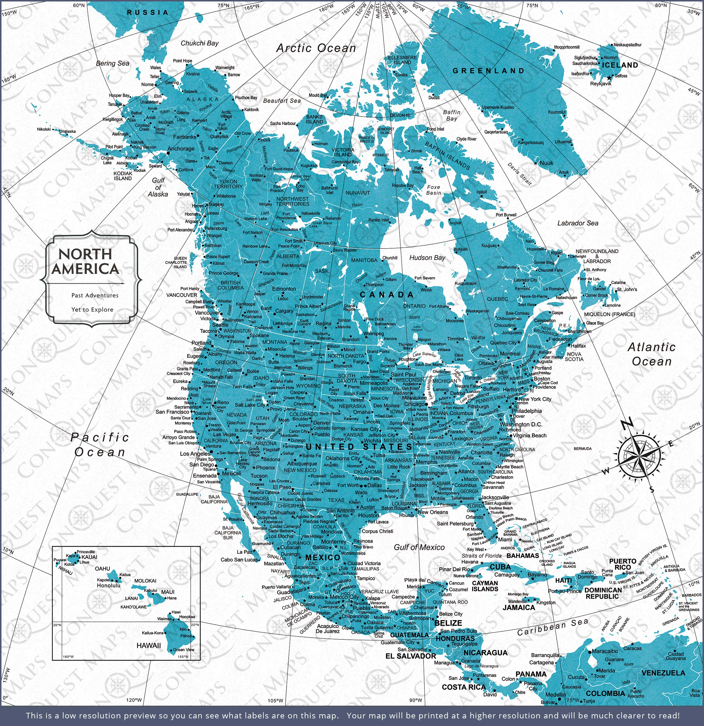 Push Pin North America Map (Pin Board) - Teal Color Splash CM Pin Board