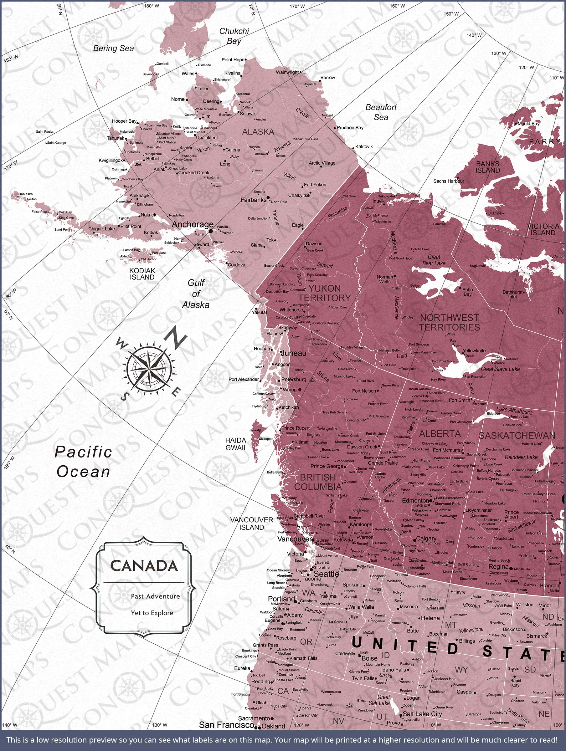 Canada Map Poster - Burgundy Color Splash CM Poster