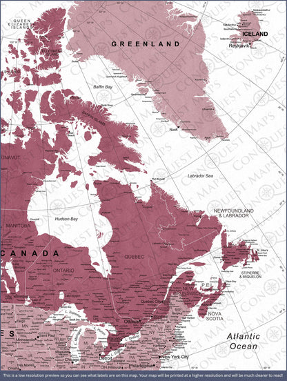 Canada Map Poster - Burgundy Color Splash CM Poster