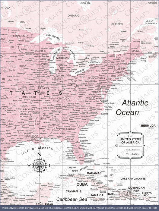 Push Pin USA Map (Pin Board) - Pink Color Splash CM Pin Board