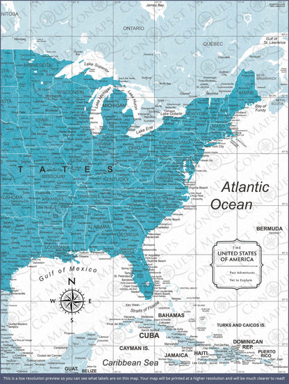 Push Pin USA Map (Pin Board) - Teal Color Splash CM Pin Board