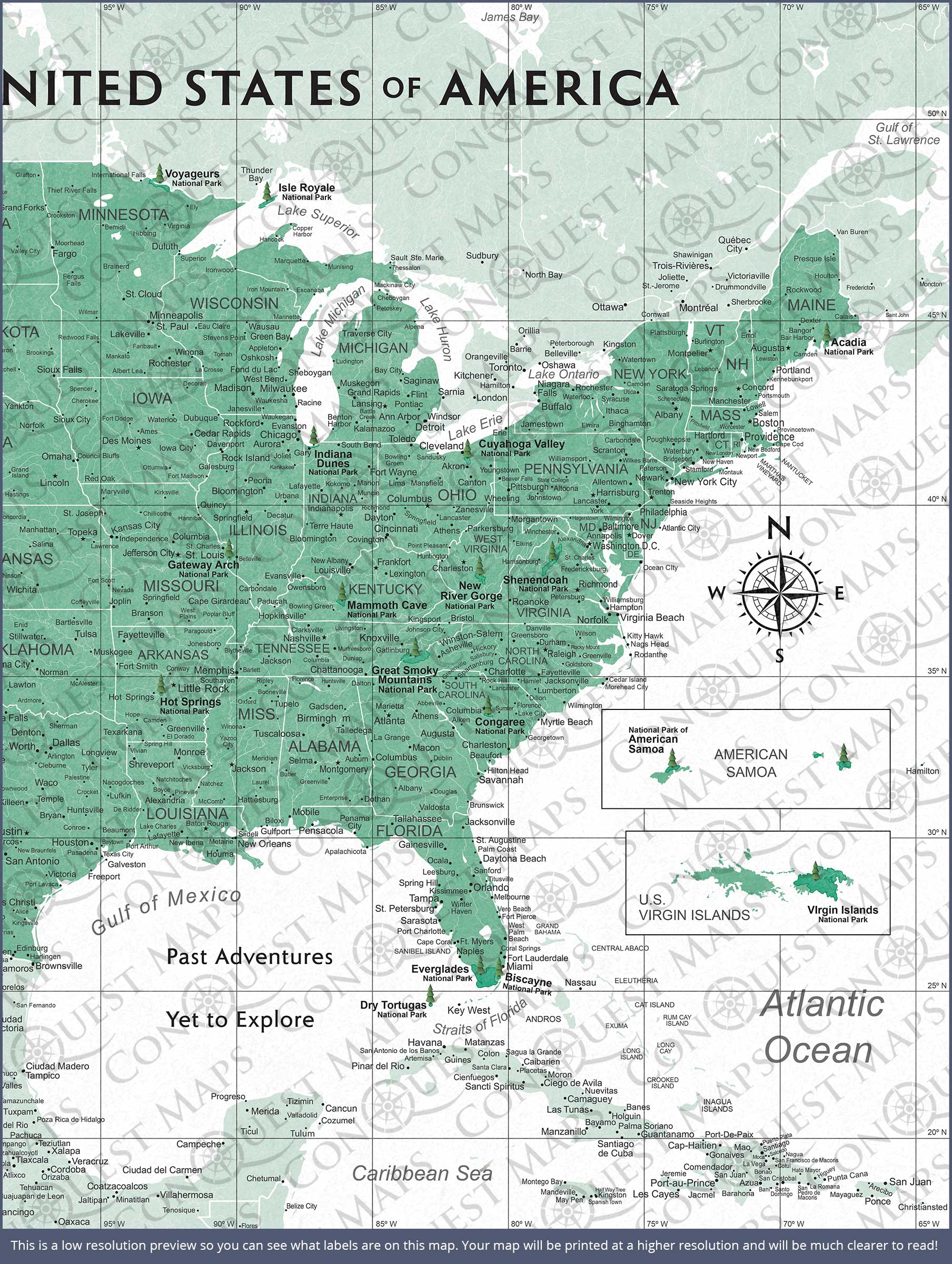 Push Pin National Parks Map (Pin Board) - Green Color Splash CM Pin Board