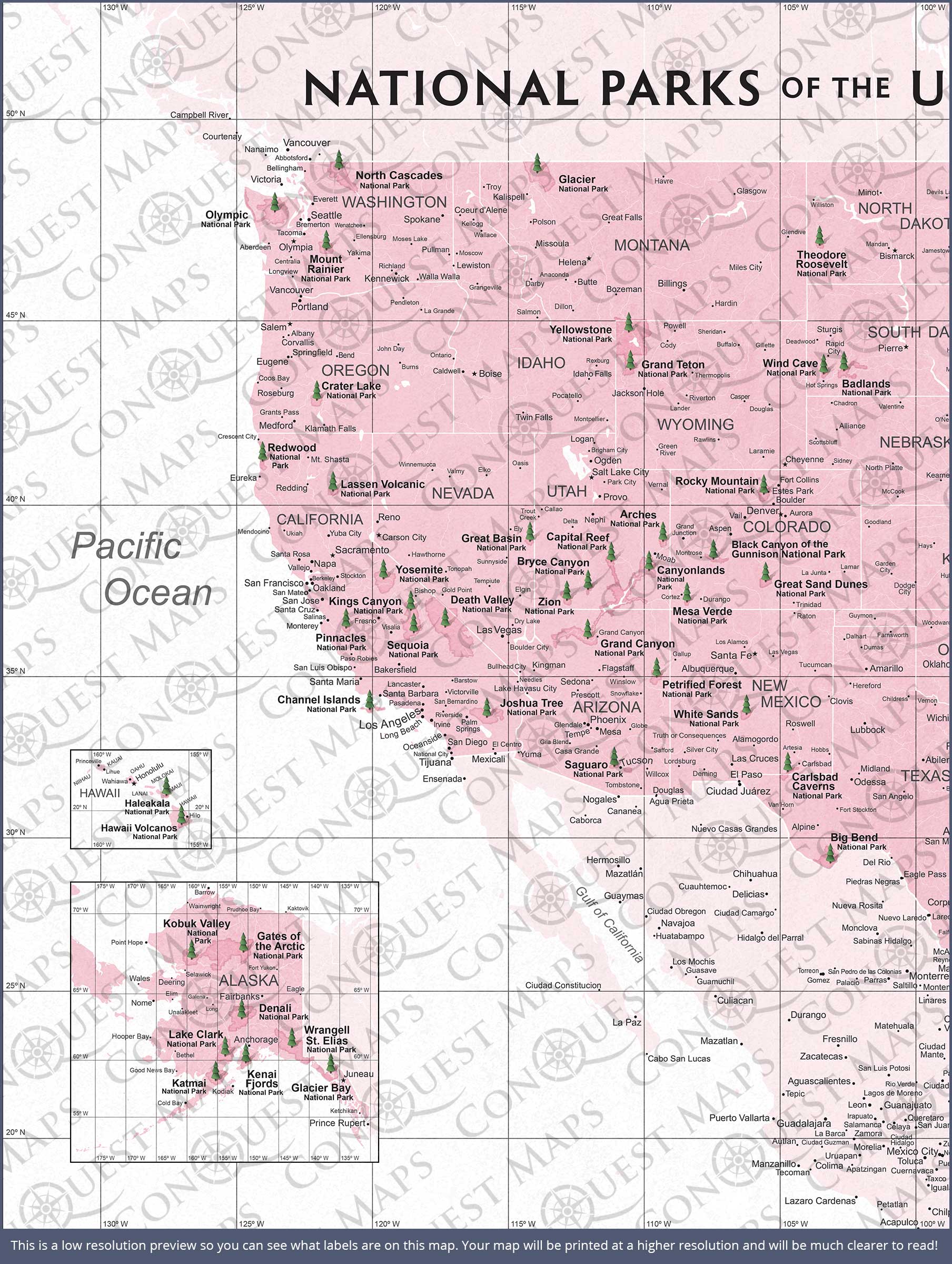 Push Pin National Parks Map (Pin Board) - Pink Color Splash CM Pin Board