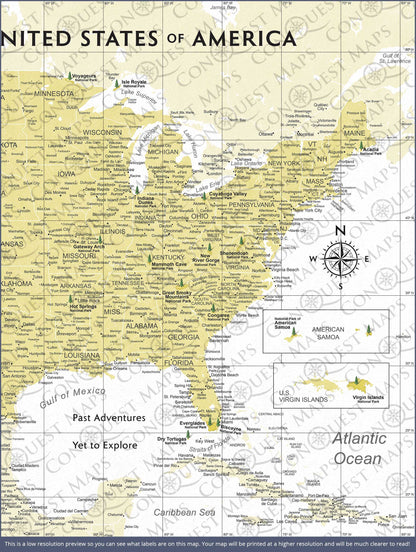 Push Pin National Parks Map (Pin Board) - Yellow Color Splash CM Pin Board