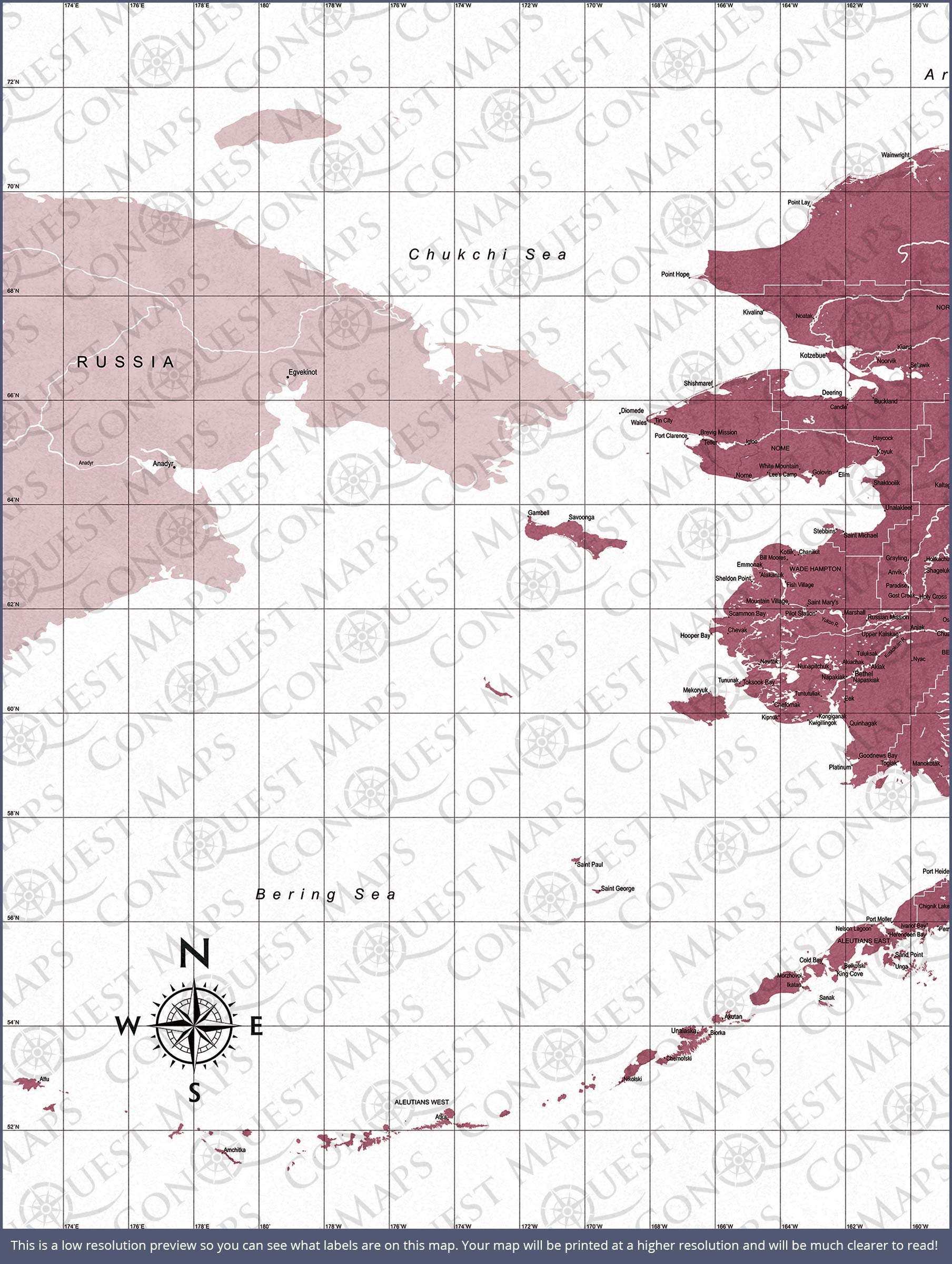 Alaska Map Poster - Burgundy Color Splash CM Poster