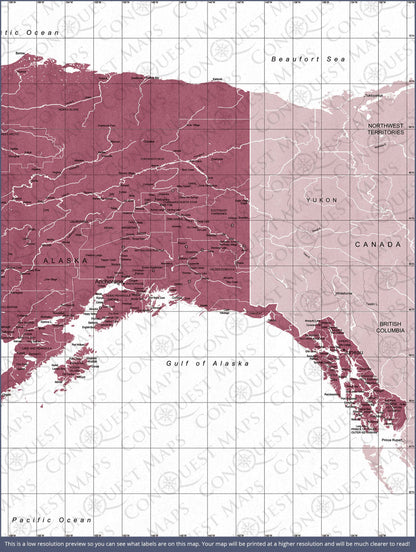 Push Pin Alaska Map (Pin Board) - Burgundy Color Splash CM Pin Board