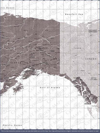 Push Pin Alaska Map (Pin Board) - Dark Brown Color Splash CM Pin Board