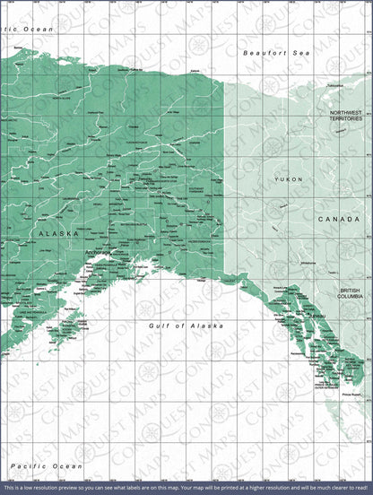 Push Pin Alaska Map (Pin Board) - Green Color Splash CM Pin Board