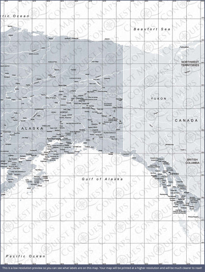 Push Pin Alaska Map (Pin Board) - Light Gray Color Splash CM Pin Board