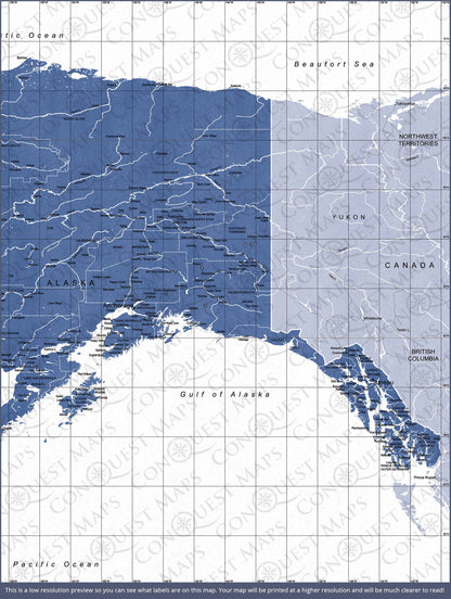 Alaska Map Poster - Navy Color Splash CM Poster