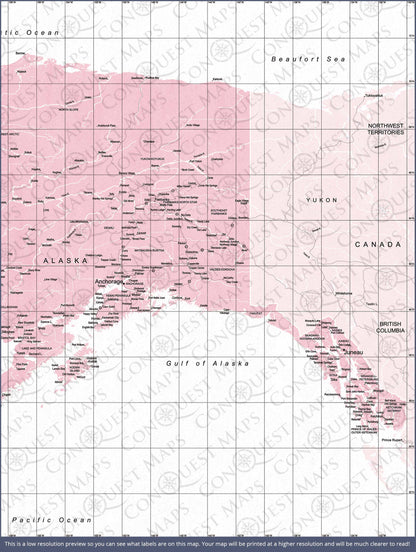 Alaska Map Poster - Pink Color Splash CM Poster