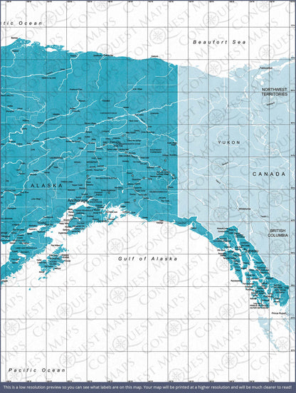 Push Pin Alaska Map (Pin Board) - Teal Color Splash CM Pin Board