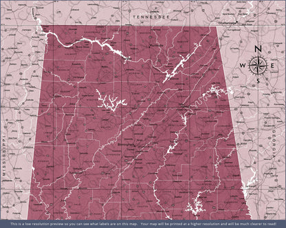 Alabama Map Poster - Burgundy Color Splash CM Poster