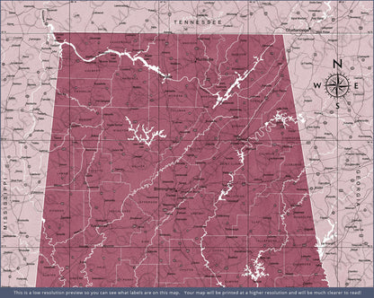 Push Pin Alabama Map (Pin Board) - Burgundy Color Splash CM Pin Board