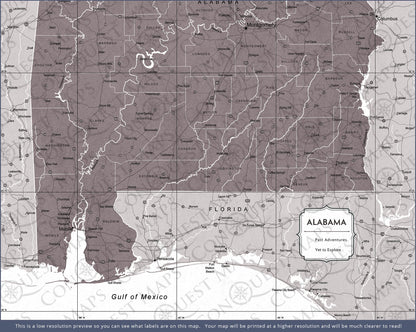 Alabama Map Poster - Dark Brown Color Splash CM Poster