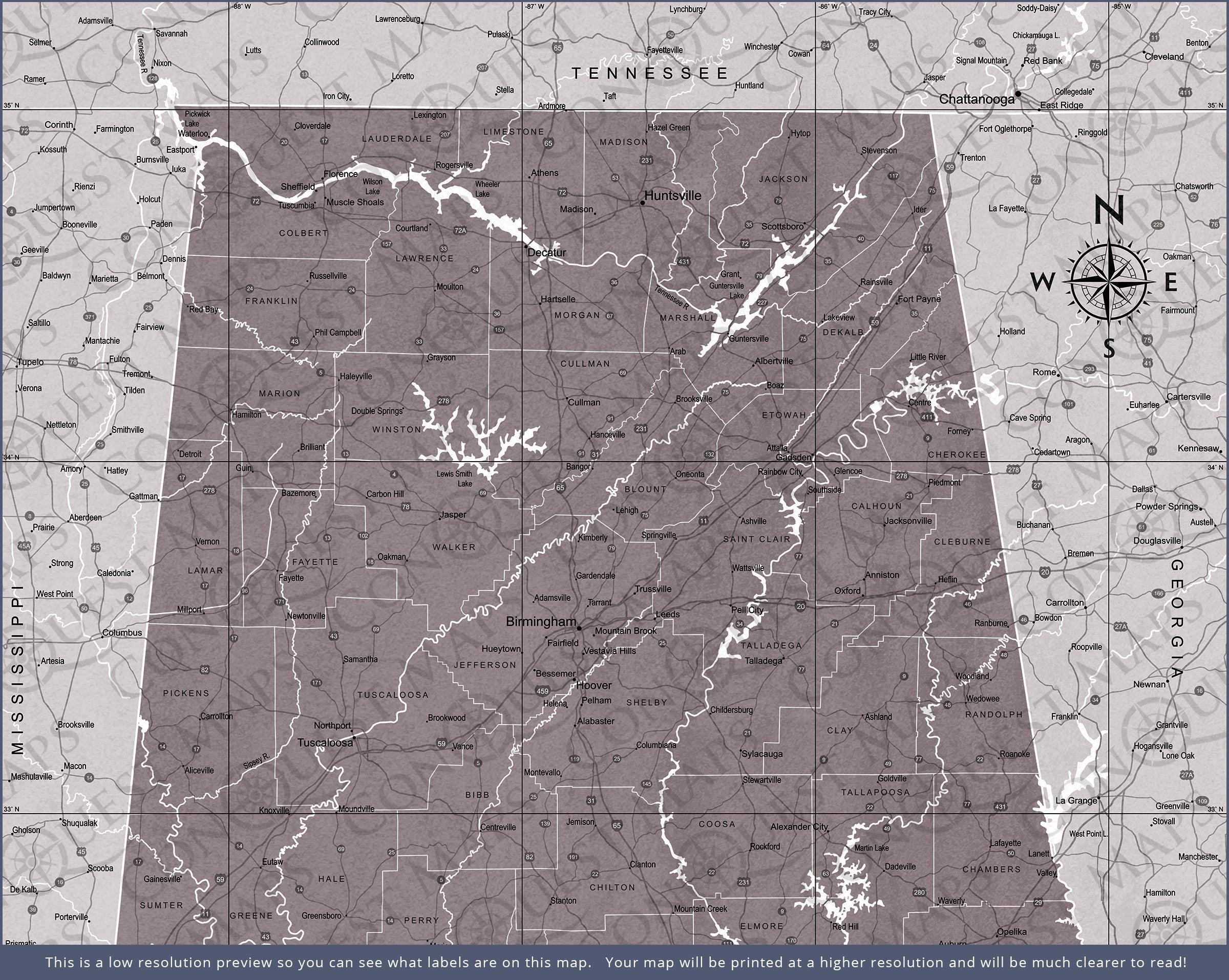 Alabama Map Poster - Dark Brown Color Splash CM Poster