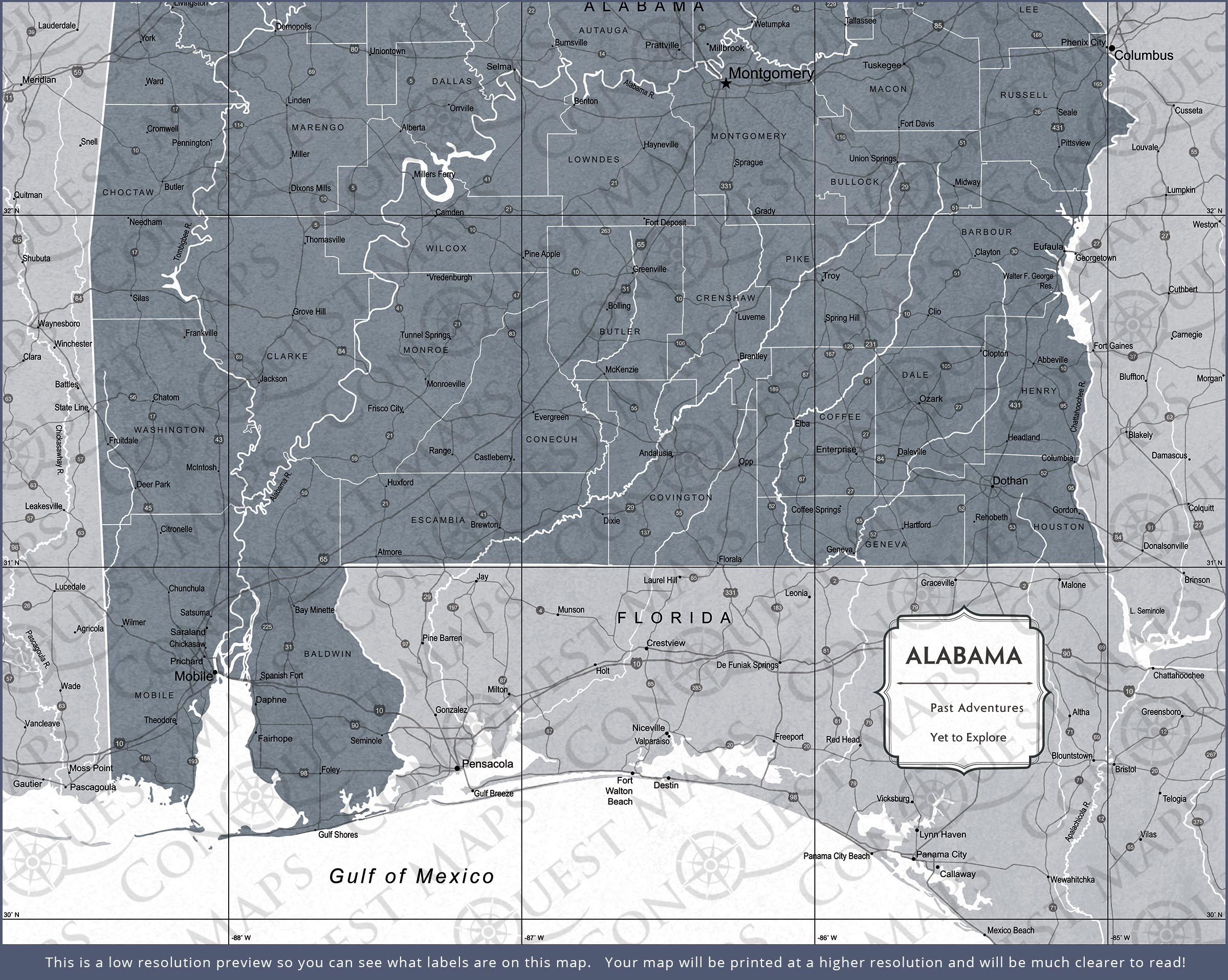 Alabama Map Poster - Dark Gray Color Splash CM Poster