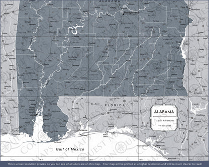 Alabama Map Poster - Dark Gray Color Splash CM Poster