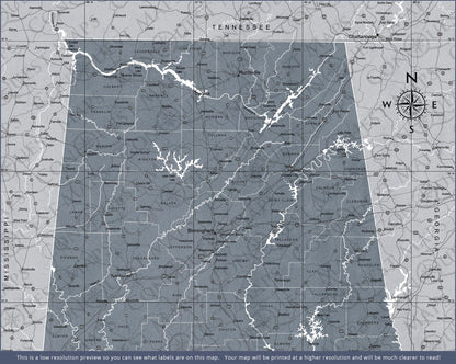 Alabama Map Poster - Dark Gray Color Splash CM Poster