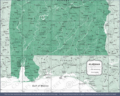 Push Pin Alabama Map (Pin Board) - Green Color Splash CM Pin Board