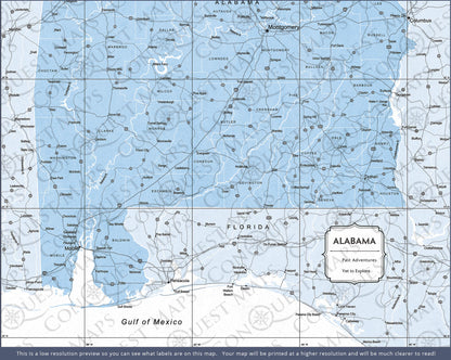 Push Pin Alabama Map (Pin Board) - Light Blue Color Splash CM Pin Board