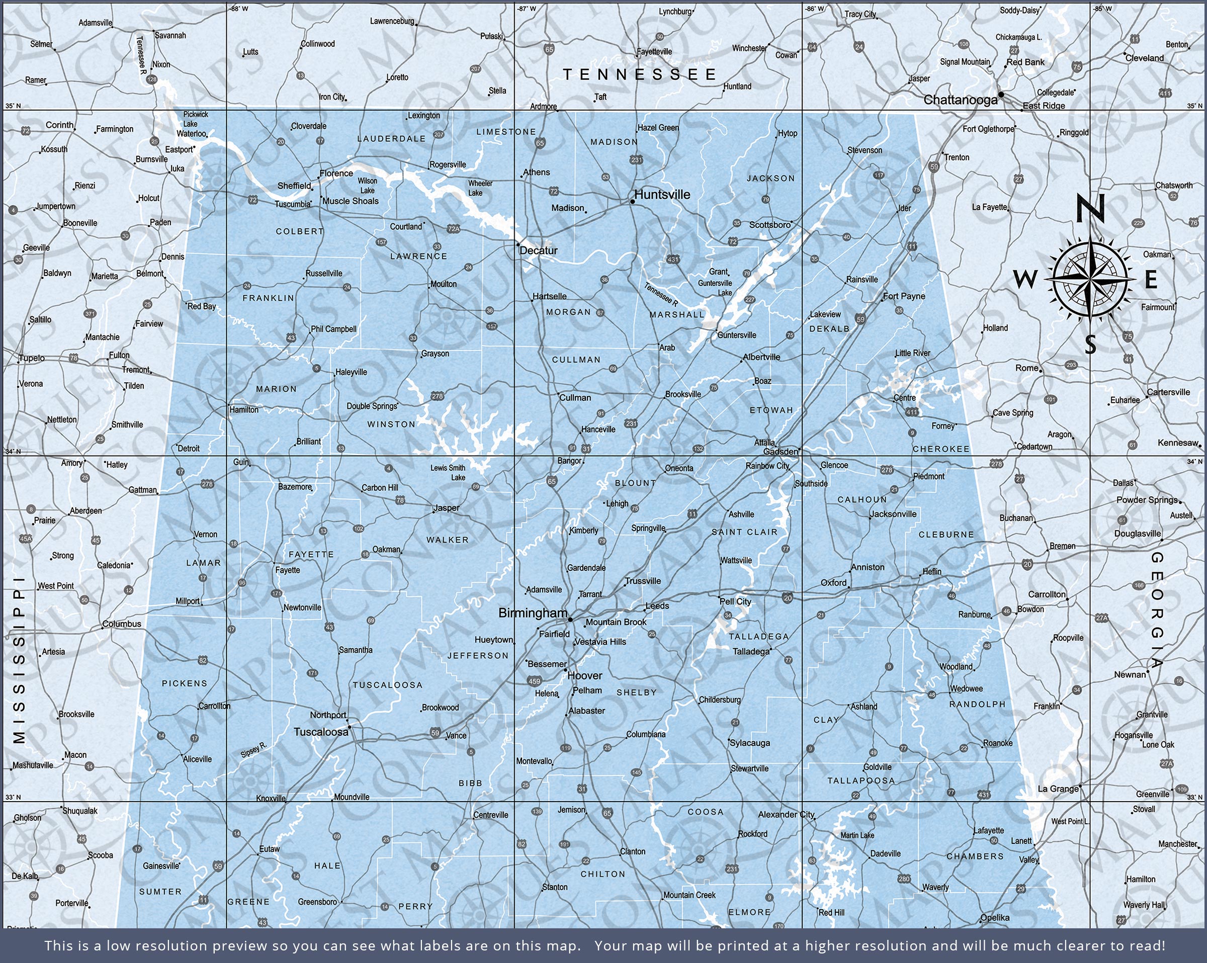 Push Pin Alabama Map (Pin Board) - Light Blue Color Splash CM Pin Board