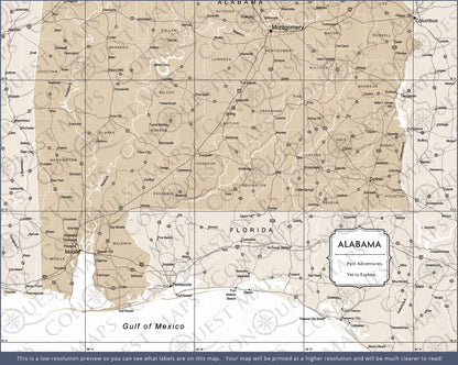 Push Pin Alabama Map (Pin Board) - Light Brown Color Splash CM Pin Board