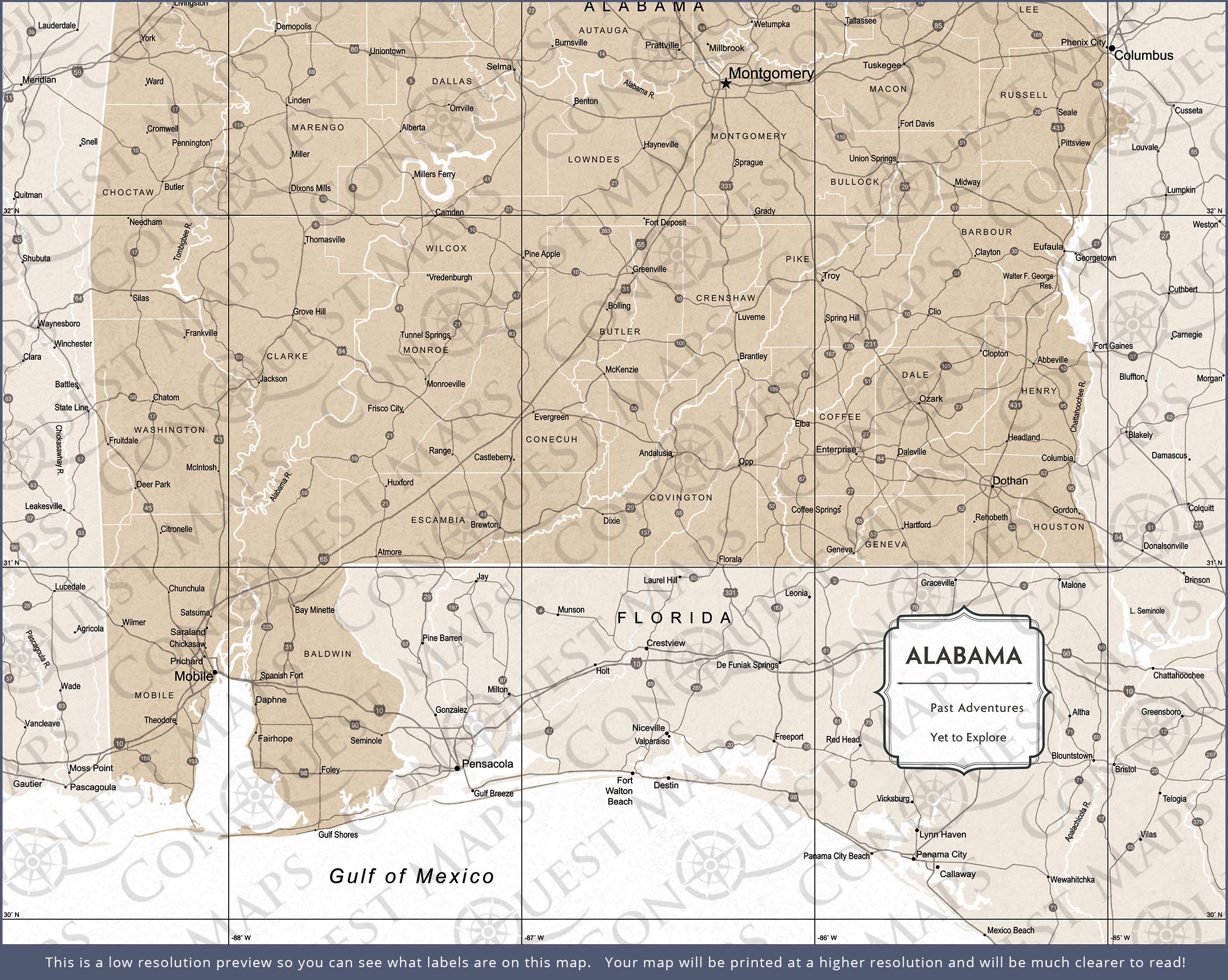 Alabama Map Poster - Light Brown Color Splash CM Poster