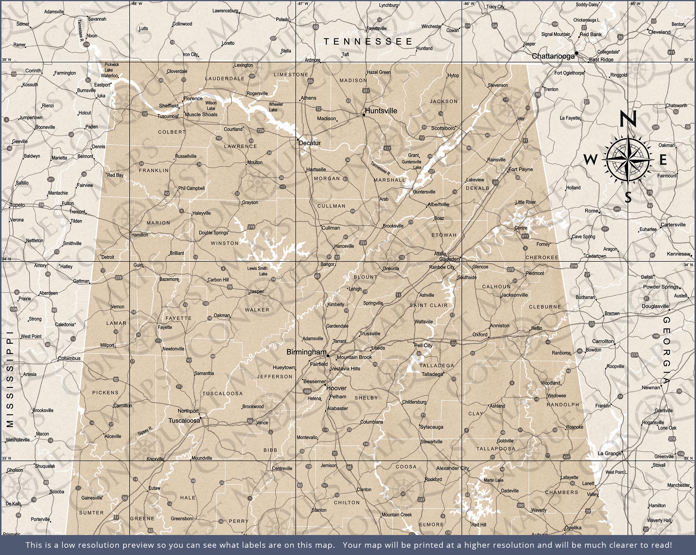 Alabama Map Poster - Light Brown Color Splash CM Poster