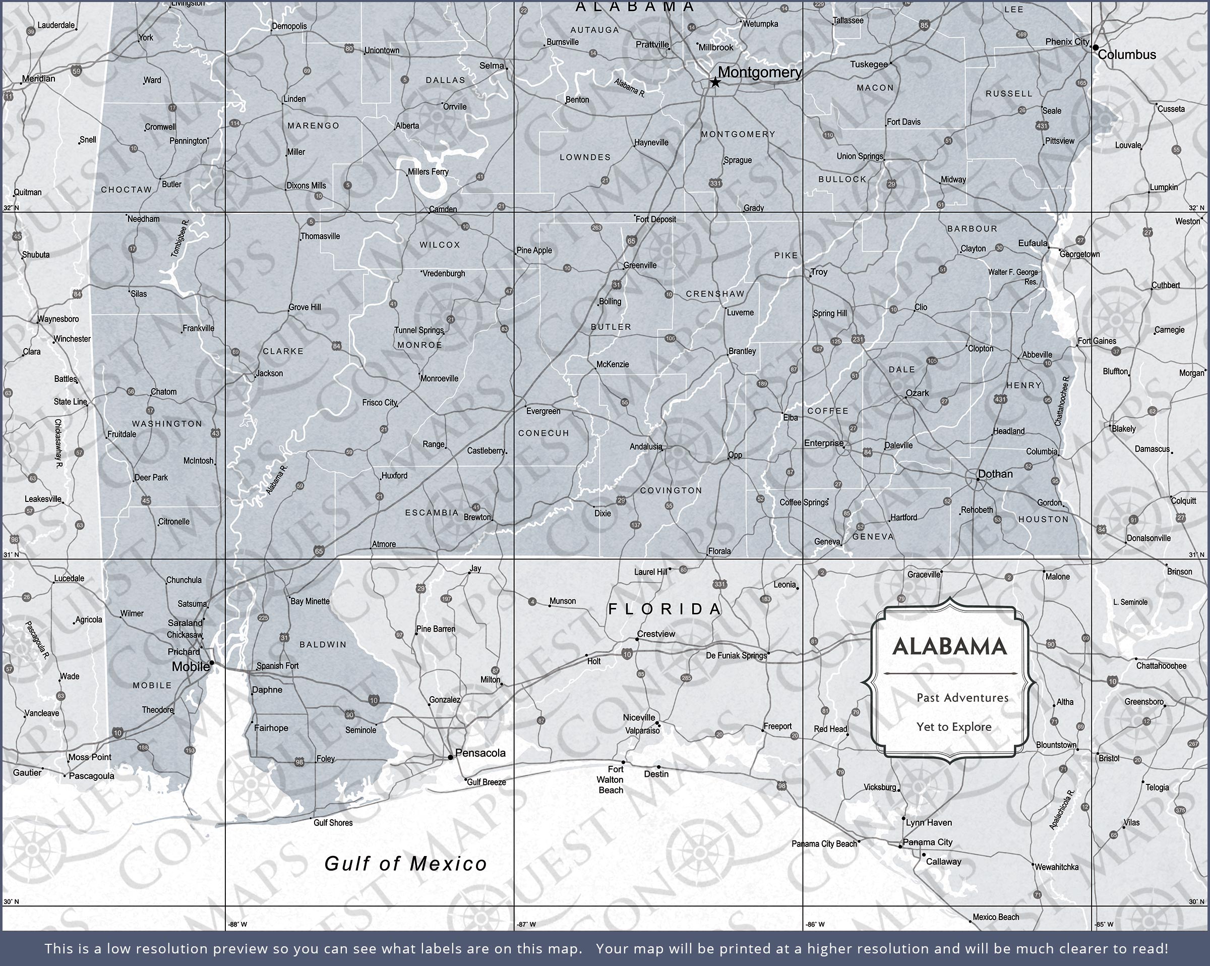 Push Pin Alabama Map (Pin Board) - Light Gray Color Splash CM Pin Board