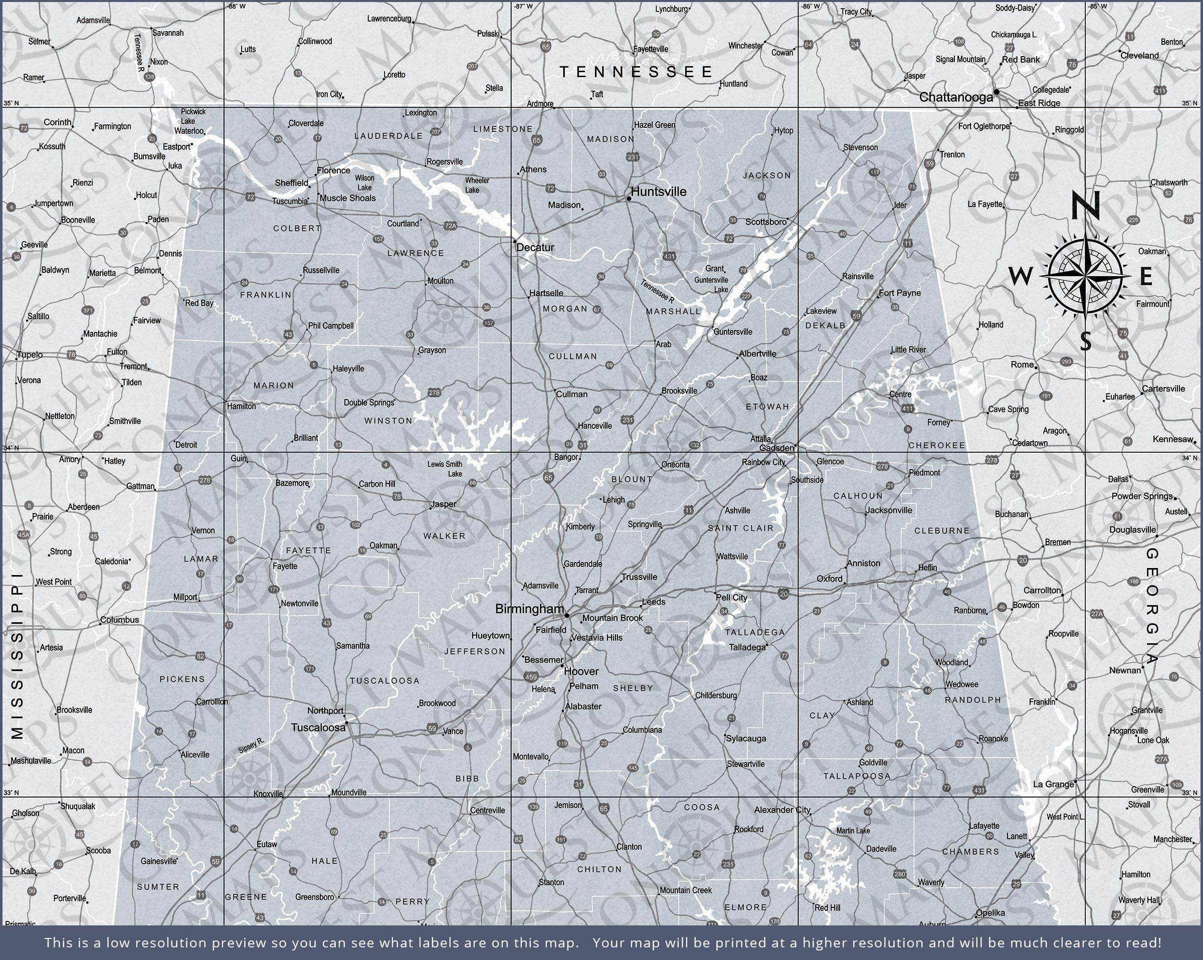 Push Pin Alabama Map (Pin Board) - Light Gray Color Splash CM Pin Board