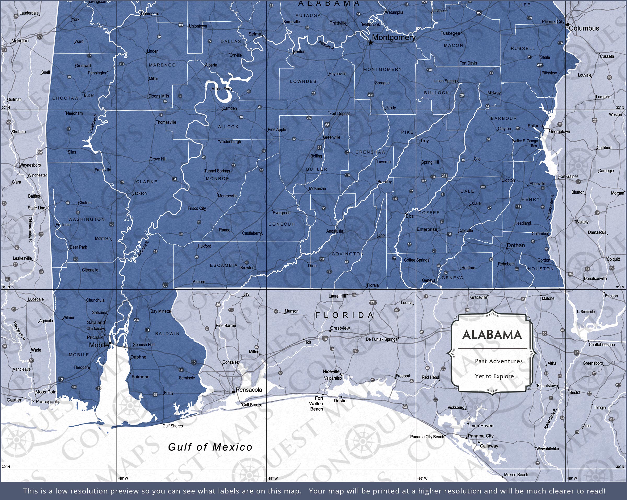 Alabama Map Poster - Navy Color Splash CM Poster