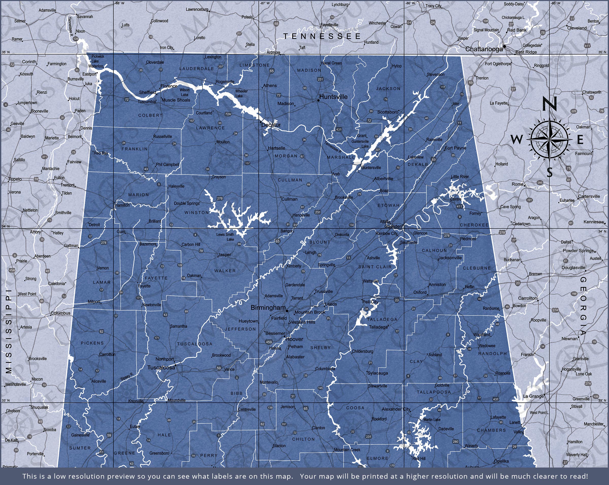 Alabama Map Poster - Navy Color Splash CM Poster