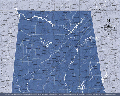 Alabama Map Poster - Navy Color Splash CM Poster