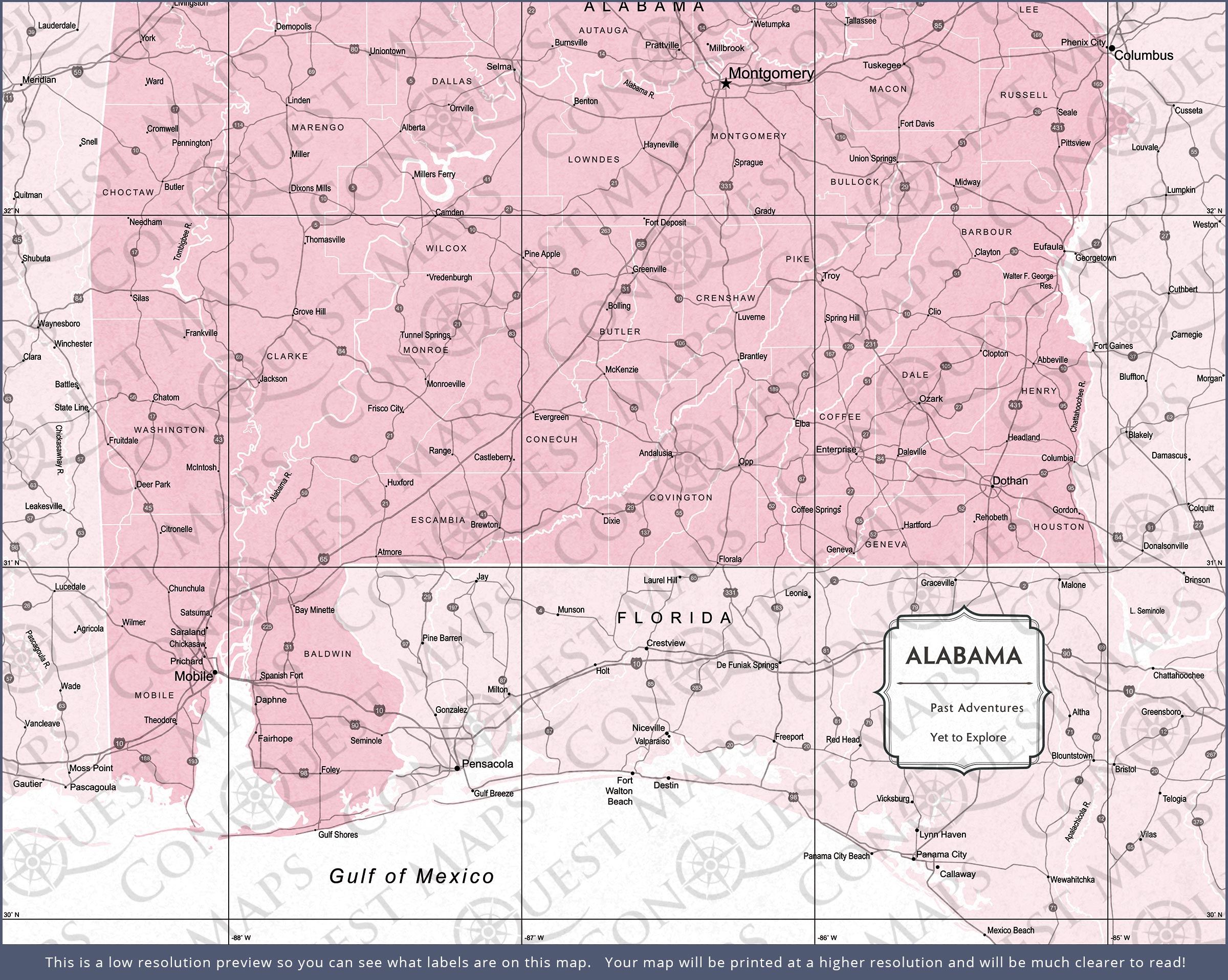 Push Pin Alabama Map (Pin Board) - Pink Color Splash CM Pin Board