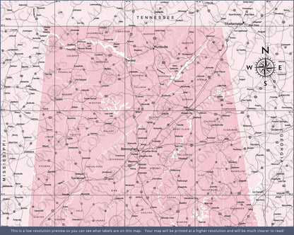 Alabama Map Poster - Pink Color Splash CM Poster