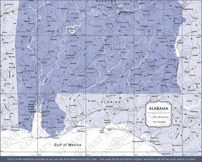 Push Pin Alabama Map (Pin Board) - Purple Color Splash CM Pin Board