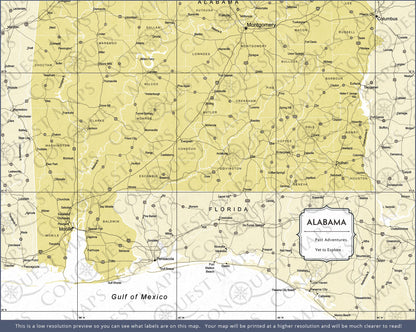 Push Pin Alabama Map (Pin Board) - Yellow Color Splash CM Pin Board