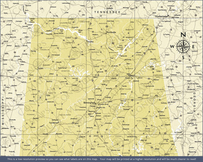 Push Pin Alabama Map (Pin Board) - Yellow Color Splash CM Pin Board